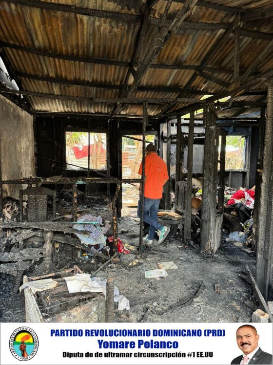 Diputado Pedro Julio Alcántara y Wendy Cepeda reconstruirán vivienda afectada por incendio en las casitas en San Luis.